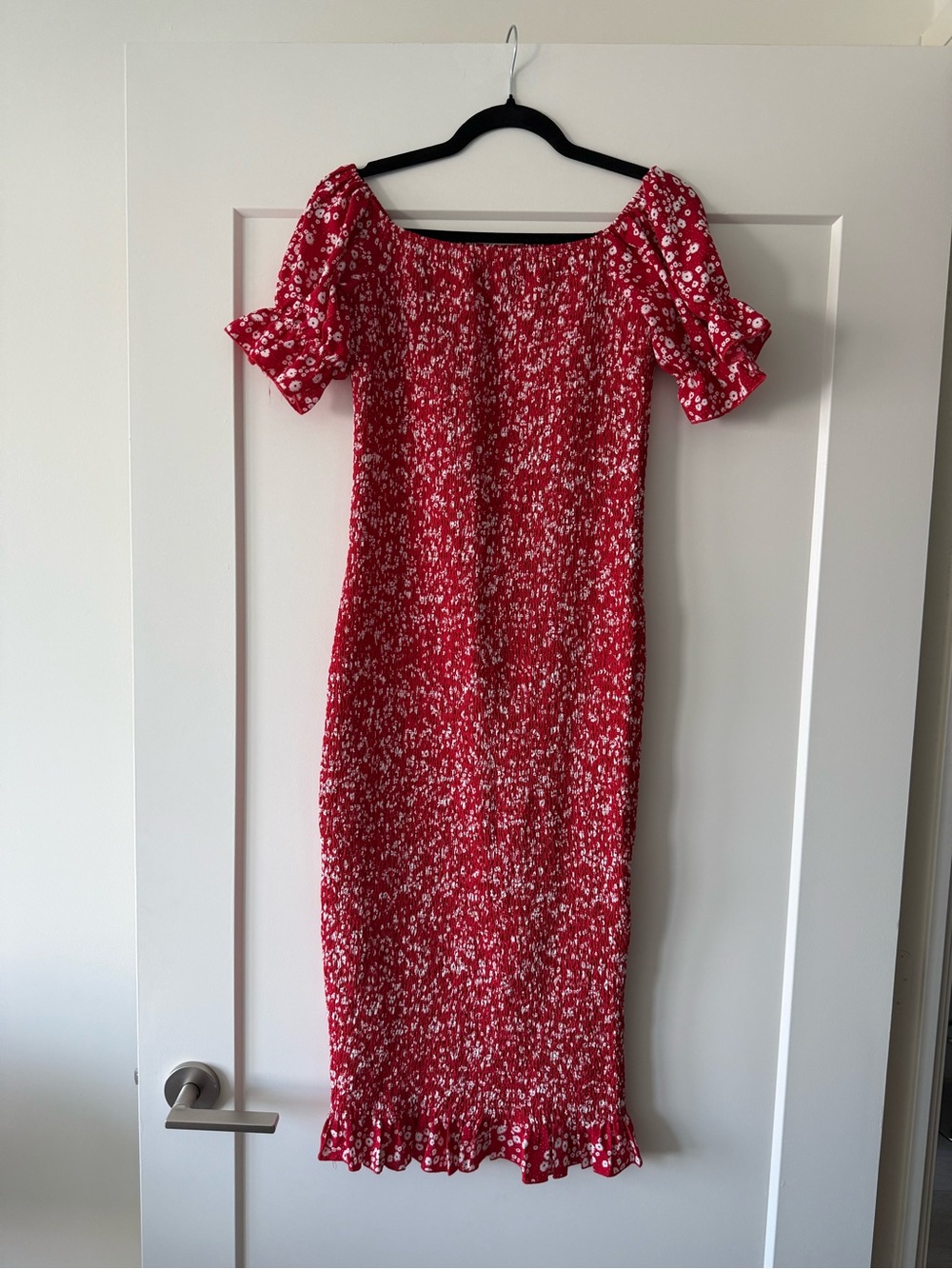 Red Floral Off-Shoulder Midi Dress